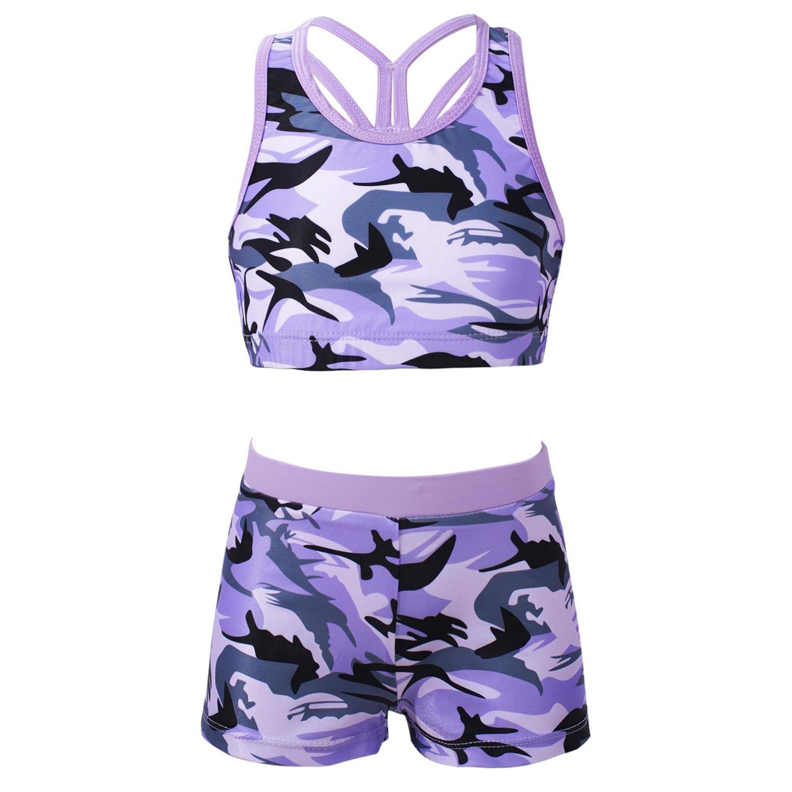 Manyakai Kinderen Meisjes Tweedelige Badpak Mouwloze Tanks Crop Top Met Shorts Onderkant Set Dans Sport Gymnastiek Outfits 13-14 Years