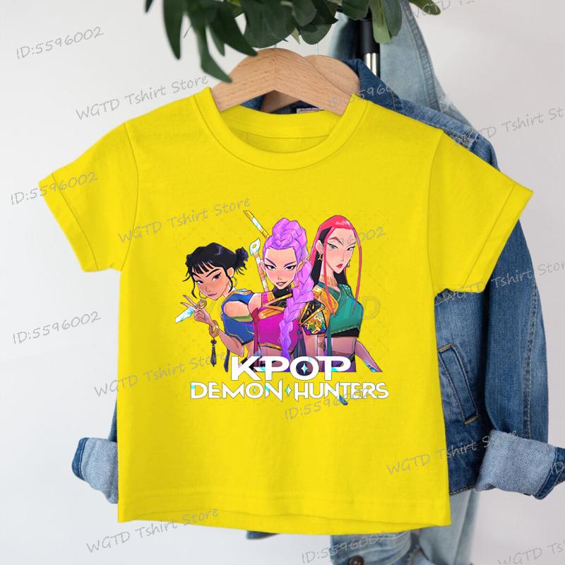 Xuhaijian02 Fashion Casual Kids T-shirt KPop Demon Hunters Cool Girls Tee Top Funny Gift for Fans Cotton Tshirt -KPop Demon Hunters Clothes 150