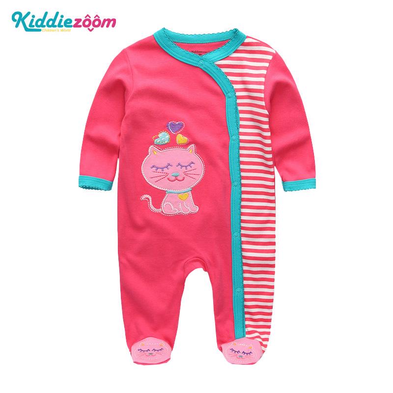 KIDDIEZOOM Jongens Meisjes Cartoon Gestreepte Print Home Romper Pyjama Pasgeboren Baby Babykleding 3M
