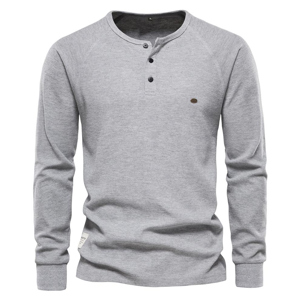 AIOPESON Men Fashion AIOPESON Mannen Wafel T-shirt 2022 Nieuwe Herfst Henley Kraag Lange Mouw Eenvoudige Ademende Mannen Tee Shirts Effen Kleur tops Mannen XXL 90-100 kg