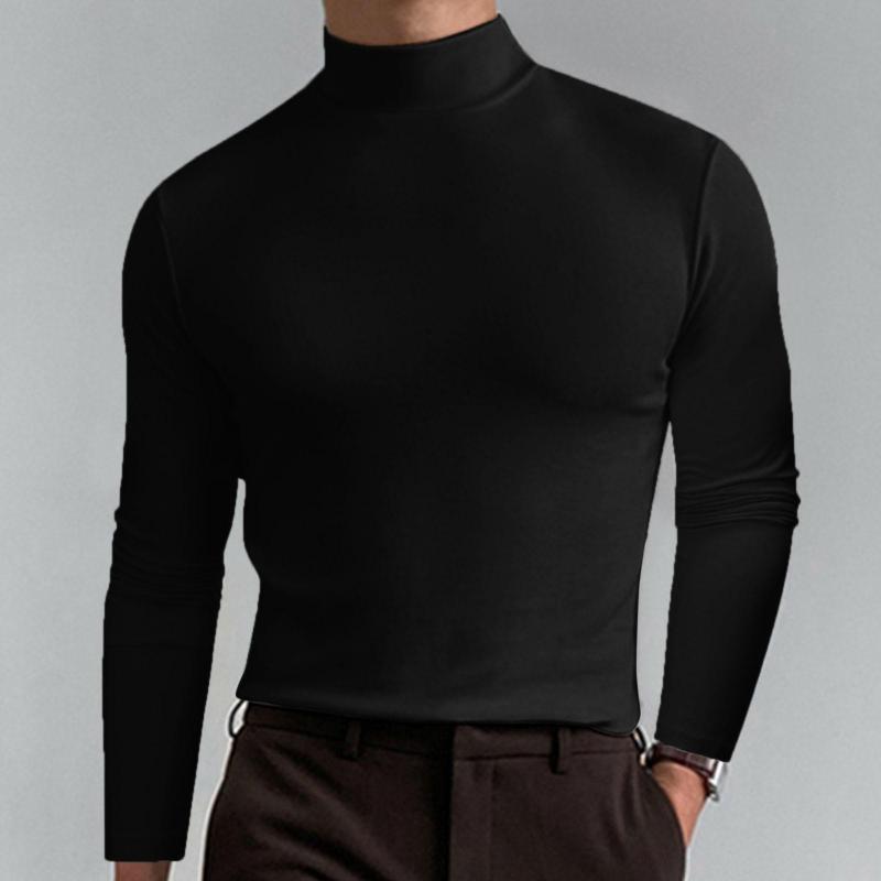 Source universe Mannelijke herfst en winter effen kleur T-shirt top coltrui met lange mouwen top comfortabele esthetische herenkleding M