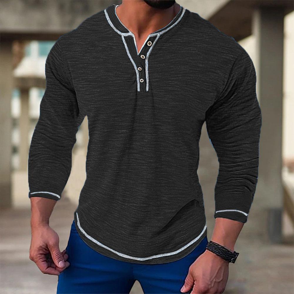 King Billion Heren T-shirts met lange mouwen van katoen voor de herfst Pullovers Casual Heren Sweatshirts Elastische V-hals T-shirts met knoopsluiting Mannelijk S