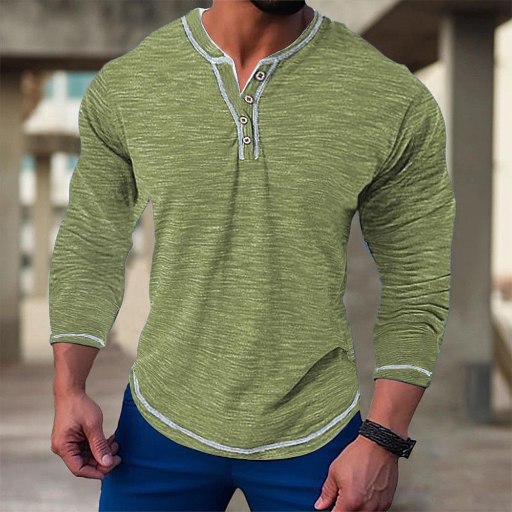 King Billion Heren T-shirts met lange mouwen van katoen voor de herfst Pullovers Casual Heren Sweatshirts Elastische V-hals T-shirts met knoopsluiting Mannelijk L groen