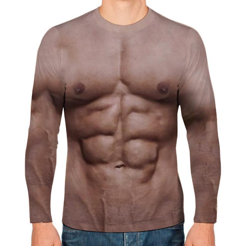 HerSight Heren lente- en herfst T-shirt met lange mouwen Heren losse ronde hals hoodie 3D-geprint bedrukte top met lange mouwen 6XL