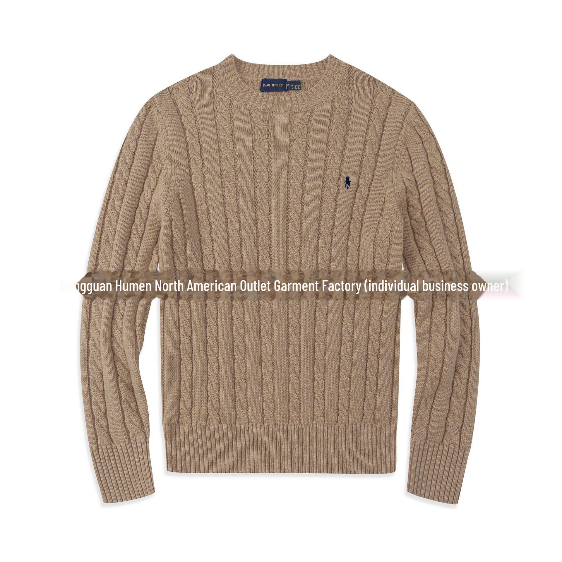 StrideBox Men's Wool Round Neck Sweater with RL Pony Logo - Casual Paul Design M kameel