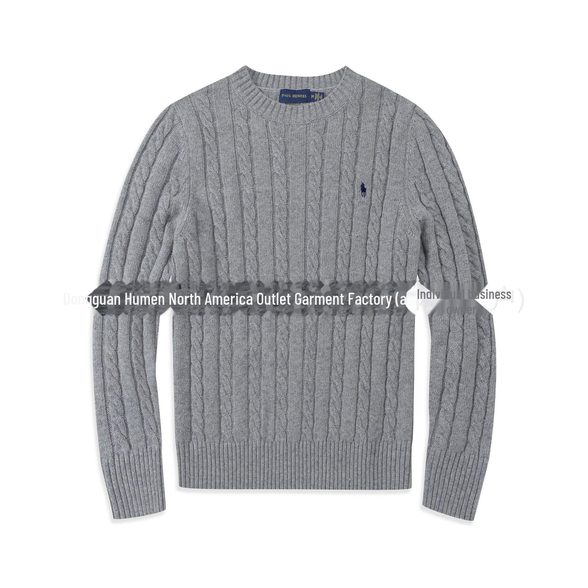 StrideBox Men's Wool Round Neck Sweater with RL Pony Logo - Casual Paul Design M grijze kleur