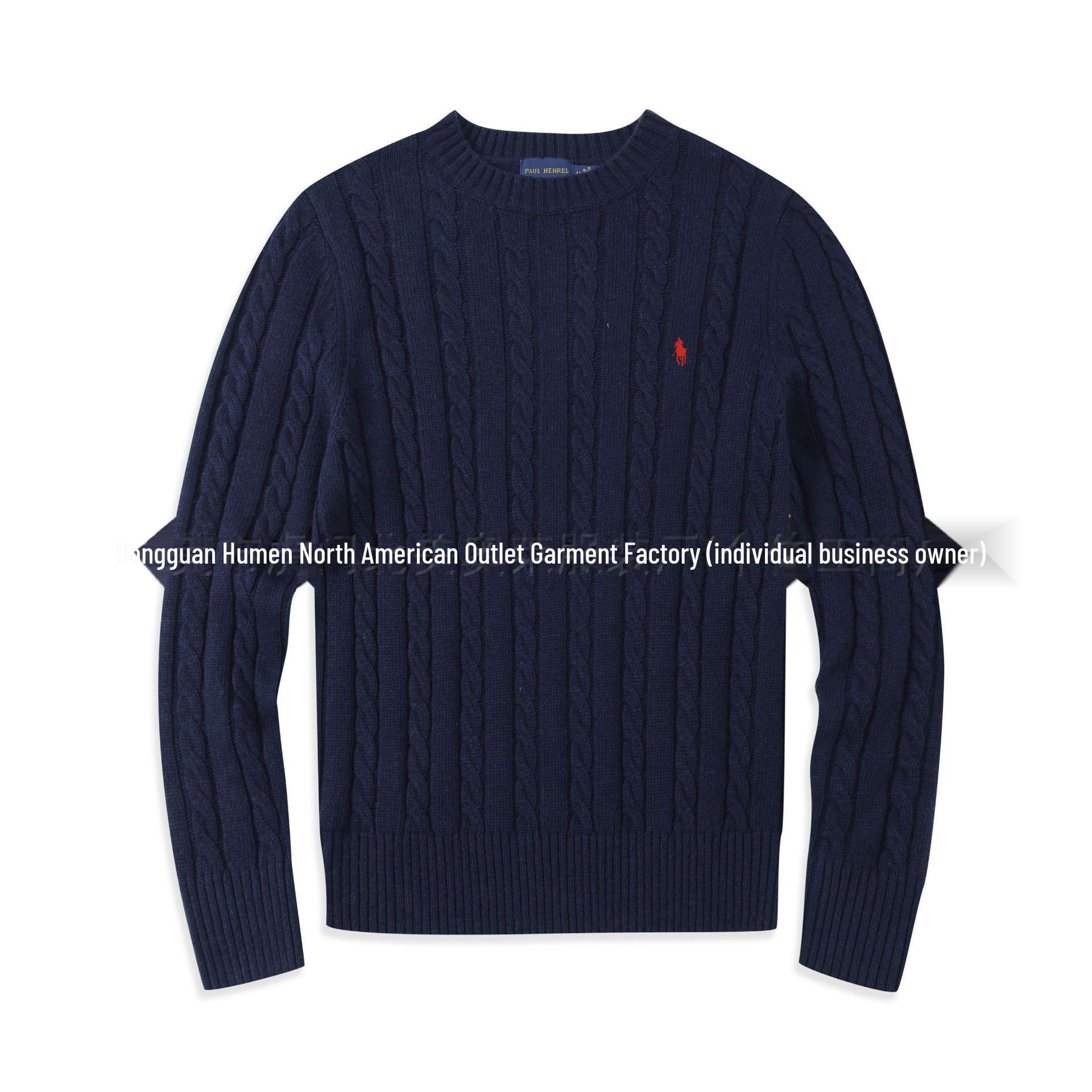 StrideBox Men's Wool Round Neck Sweater with RL Pony Logo - Casual Paul Design S koningsblauwe kleur