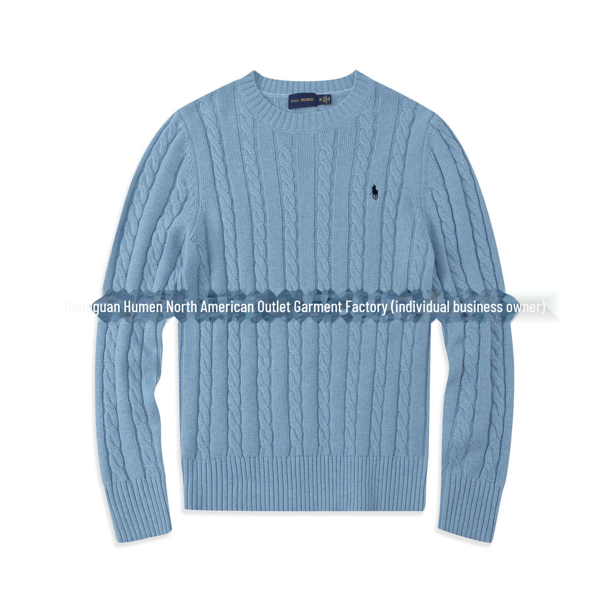 StrideBox Men's Wool Round Neck Sweater with RL Pony Logo - Casual Paul Design S hemelsblauwe kleur