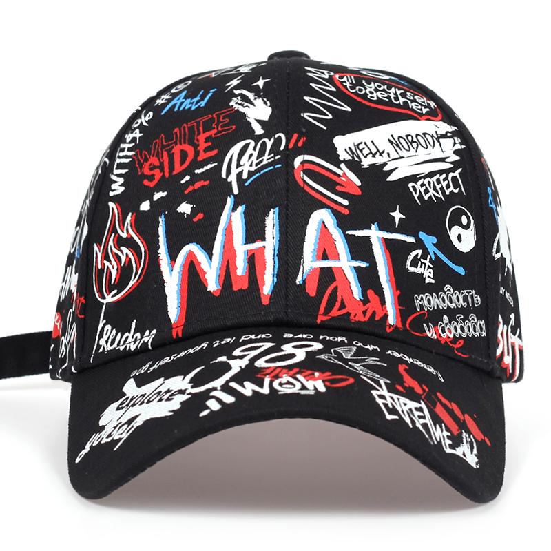 Cap Factory Mode graffiti bedrukte baseballpet straat katoenen pet unisex zomerhoed verstelbare vrije tijd hoed zwart