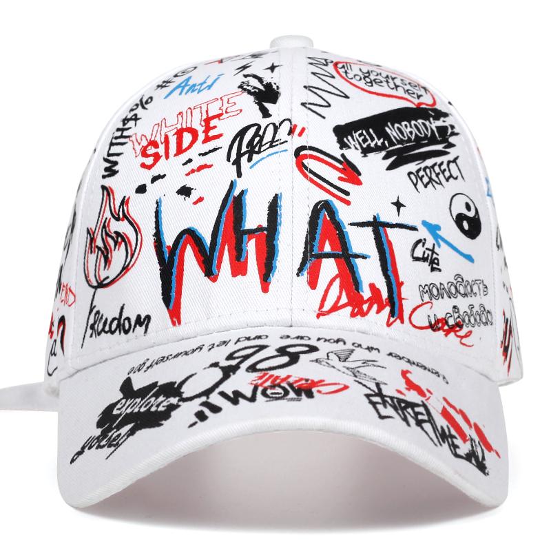 Cap Factory Mode graffiti bedrukte baseballpet straat katoenen pet unisex zomerhoed verstelbare vrije tijd hoed wit
