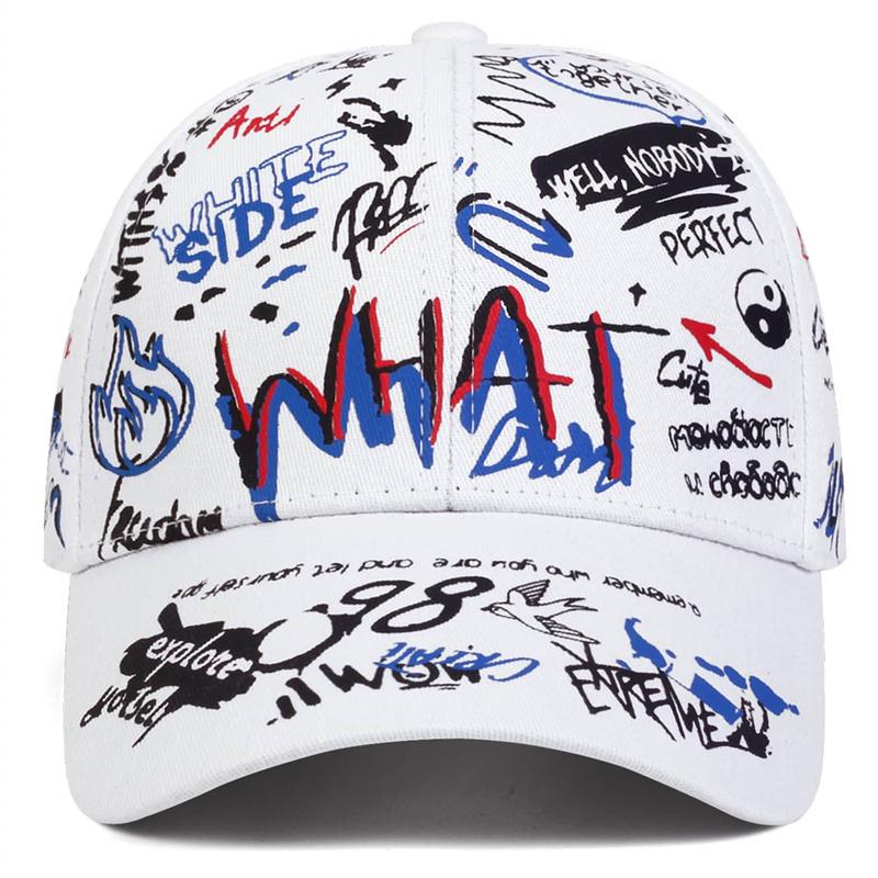 Cap Factory Mode graffiti bedrukte baseballpet straat katoenen pet unisex zomerhoed verstelbare vrije tijd hoed blauw/wit