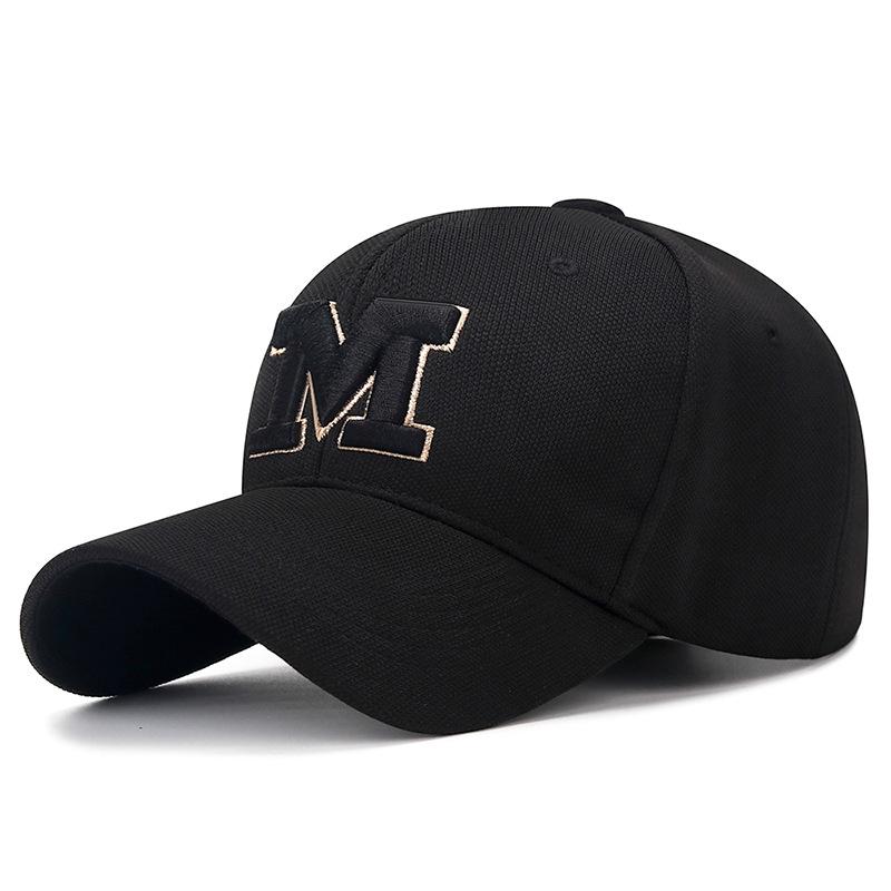 Bull Hat Four Seasons New M Letter Embroidery Cap Outdoor Shade Sun Protection Baseball Cap Fashion Versatile Unisex Adjustable zwart