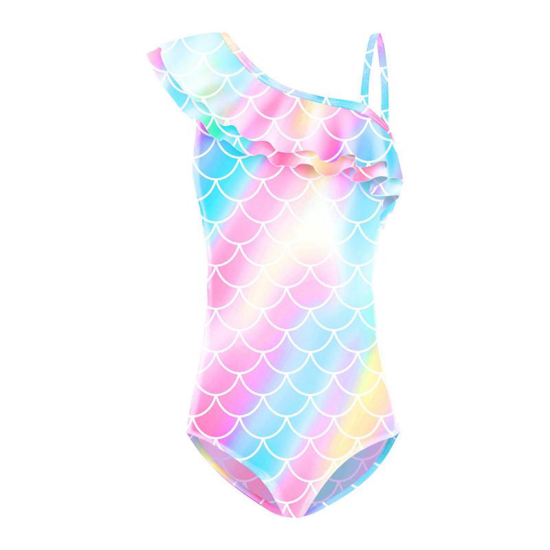 Sunshine kids clothing 5-12 jaar Kinderen Meisjes Een Schouder Eendelig Badpak Zomer Ruffle Driehoek Badpak 130