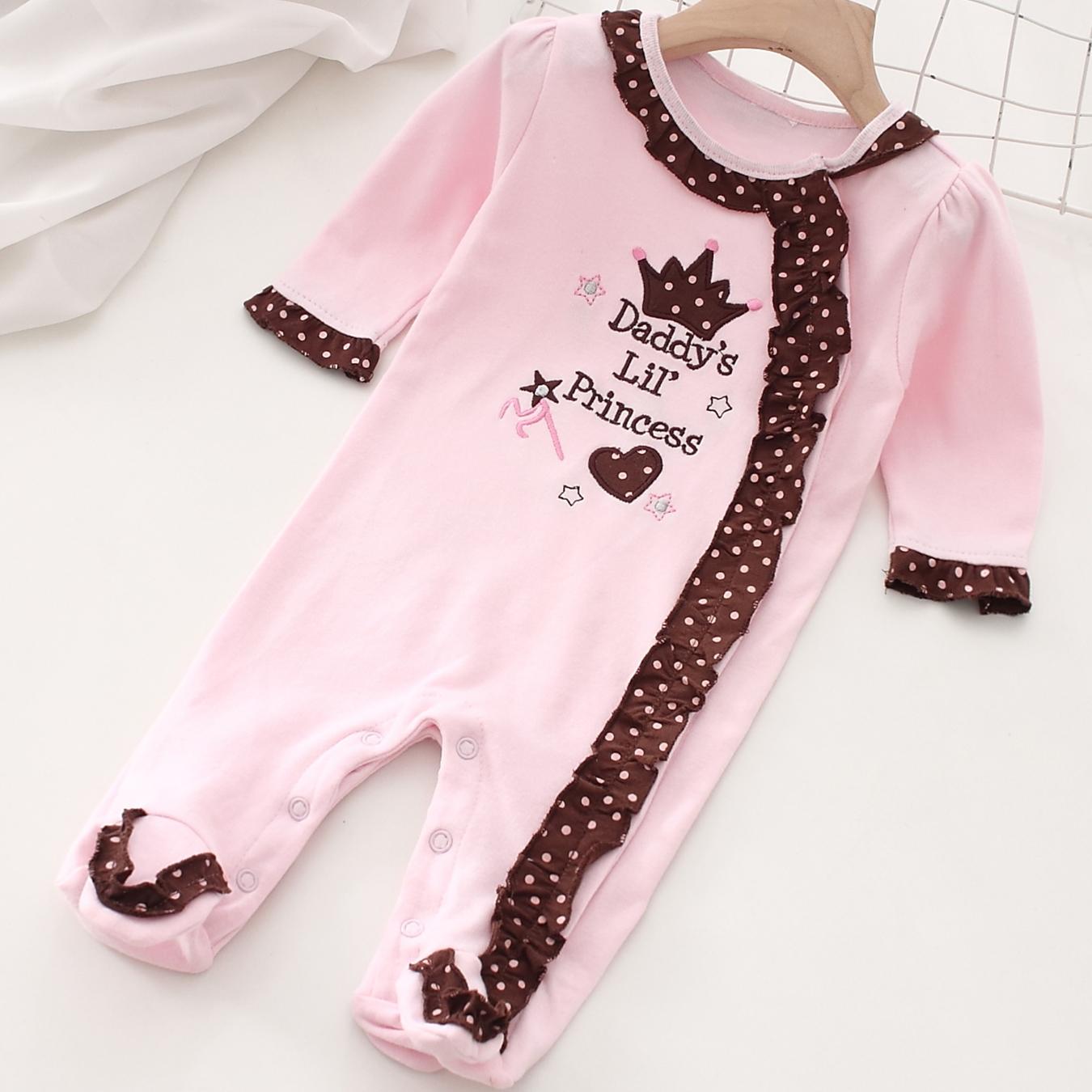 FINEPAT Prinses Pasgeboren Babymeisje Voetjes Ruffles Lange Mouwen Jumpsuits voor de Herfst Schattige Baby Meisjes Onesie Kleding 9M roze