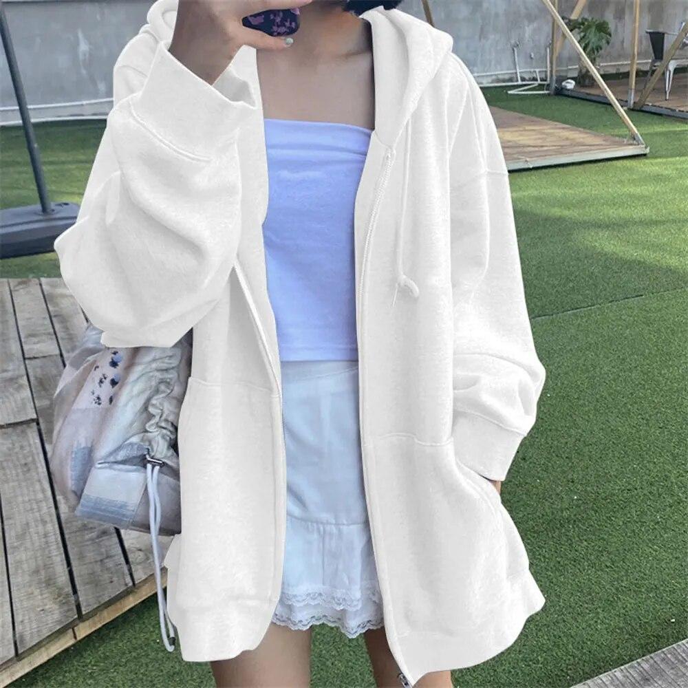 KING BILLION Heren Hoodies Jas Ritssluiting Harajuku Hoodie Lange Mouw Lente Herfst Losse Casual Oversized Sweatshirts Jas met Zak US XXXL wit