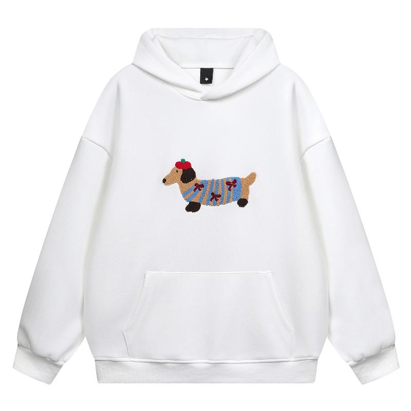 StrideBox YPRS Furry Teckel Geborduurde Hoodie - Grijs Herfst/Winter Losse Pasvorm Small