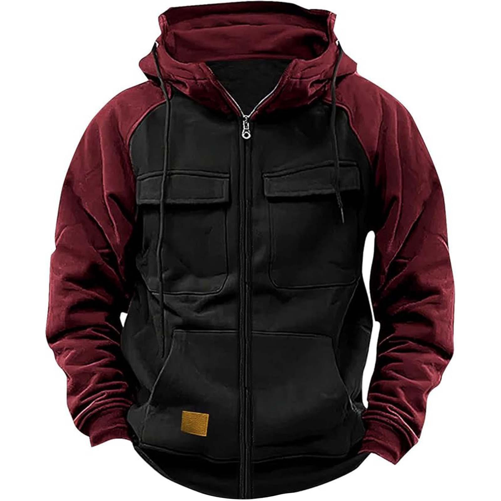 Boho berry Herfst Winter Hoodies Heren Rits Patchwork Warme Fleece Sweatshirts Meerdere Zakken Heren Mode Capuchon Jas Dikke Outdoor Hoodie XXXL