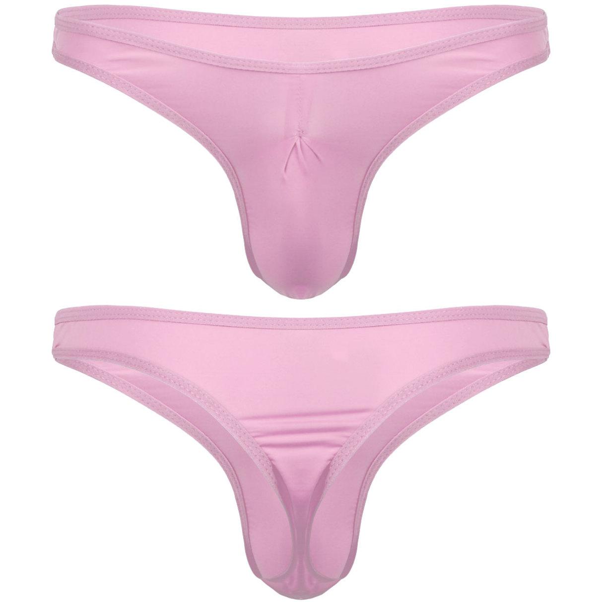 Daenrui Heren bikinibroekje, elastisch, zijdeachtig ondergoed met ruches, badmode M roze