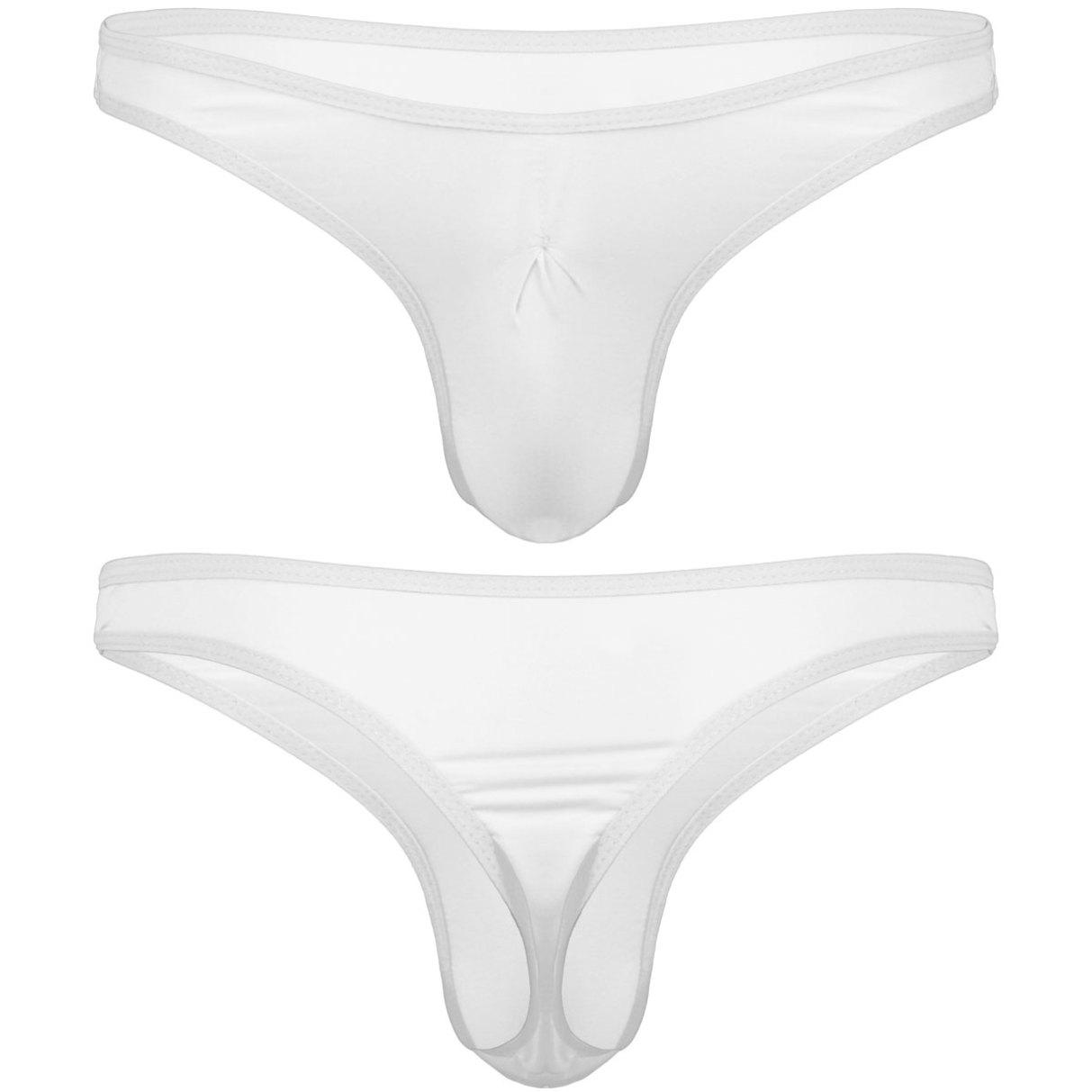 Daenrui Heren bikinibroekje, elastisch, zijdeachtig ondergoed met ruches, badmode L wit