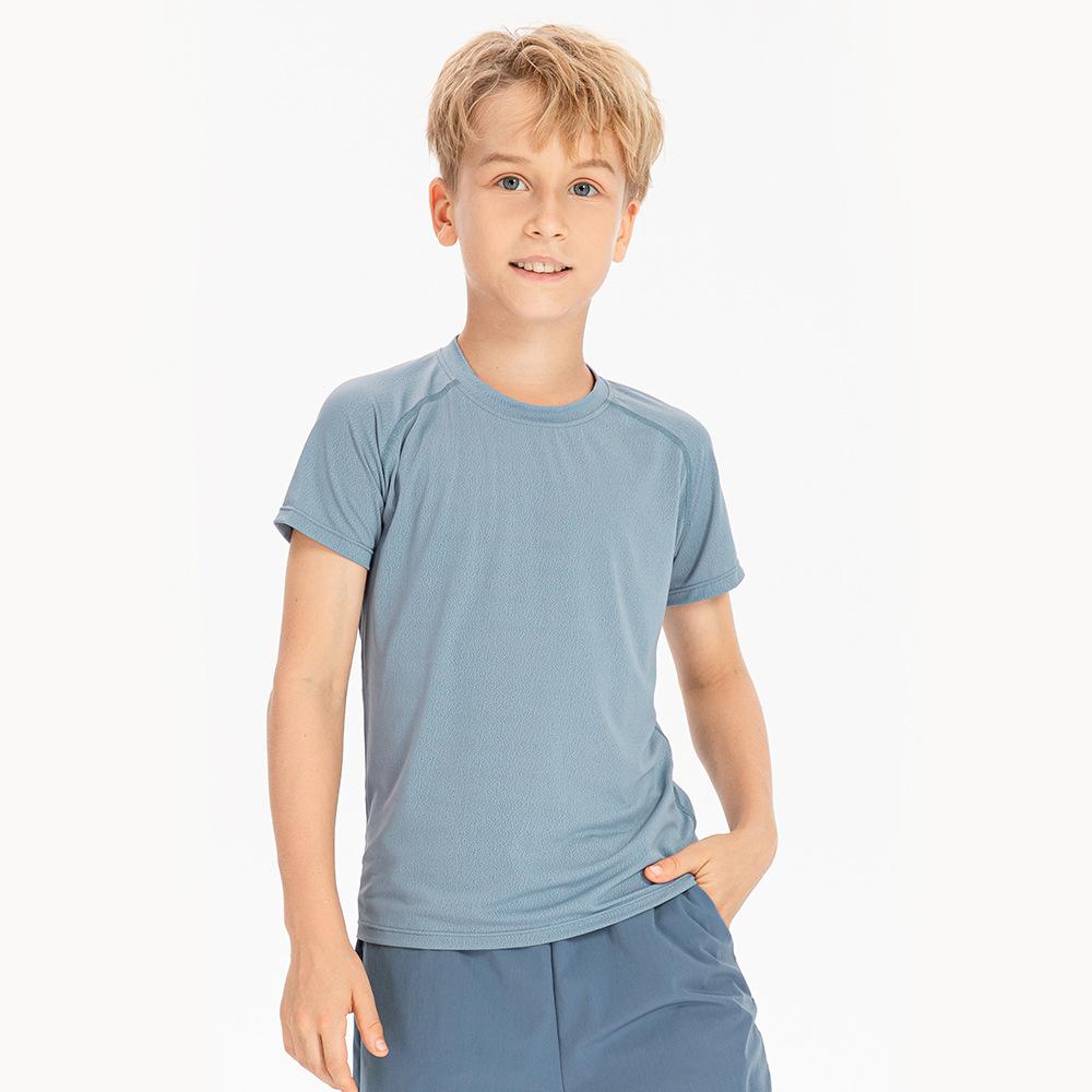 Queshark Pro Sportwear Jongens sneldrogend sport-T-shirt kinderen elastisch los tennis hardlopen wandelen tanktops basketbal voetbal shirt met korte mouwen kinderen 150 blauw