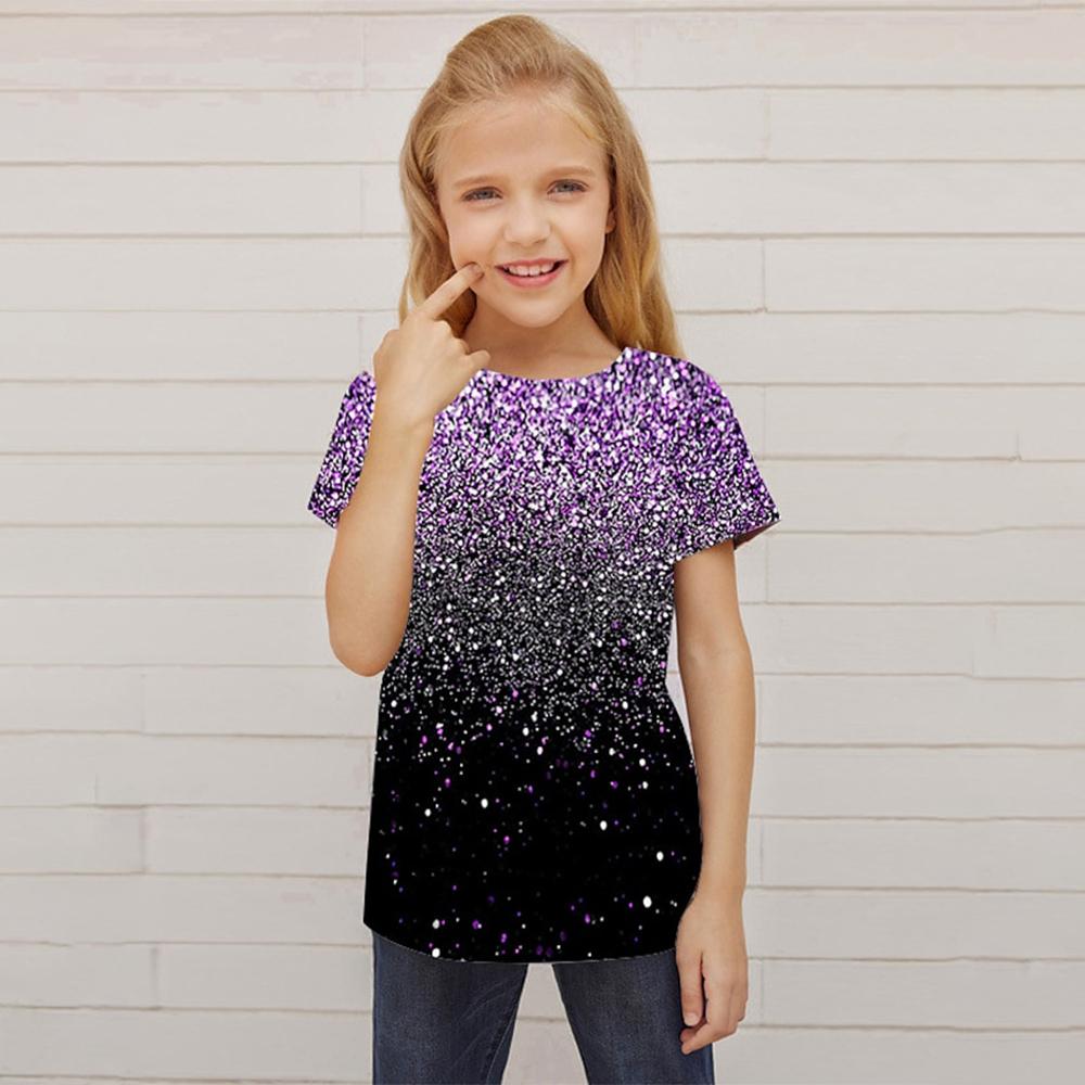 ETST WENDY 012 Kinderkleding Gradiëntkleding Kind Meisje Grafische T-shirts Baby Korte Mouwen Meisje T-shirt Mode Meisjes Zomerkleding 120CM