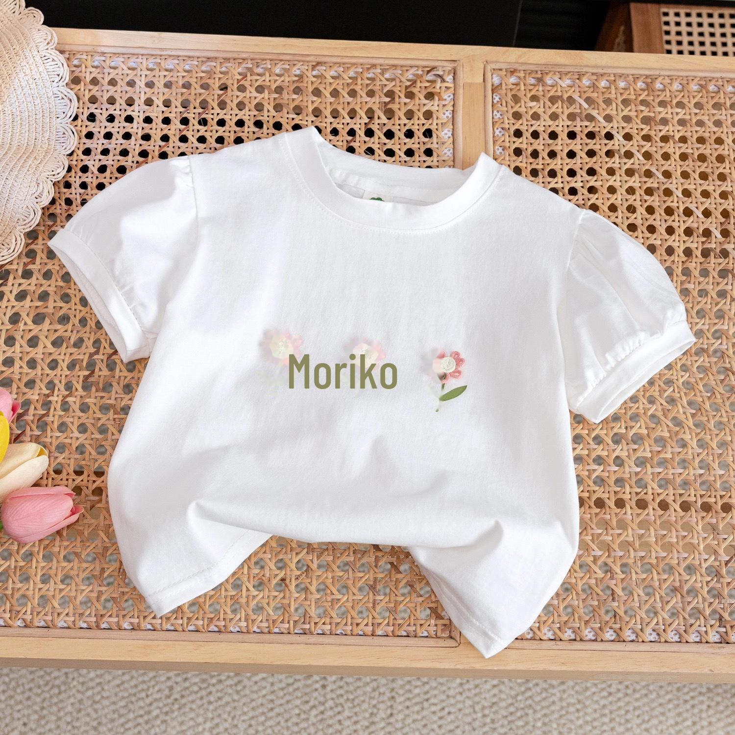 Voyex Meisjes T-shirt van katoen met korte mouwen in Koreaanse stijl met 3D-bloemenmotief - Trendy zomerkleding voor kinderen 80 cm