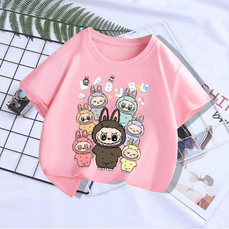 Haijian03 Labubu Girl Short Sleeve T Shirt Cute Print Baby Cotton Tee Tops Cartoon Toddler T-Shirts Summer Children Clothes Birthday Gift 140