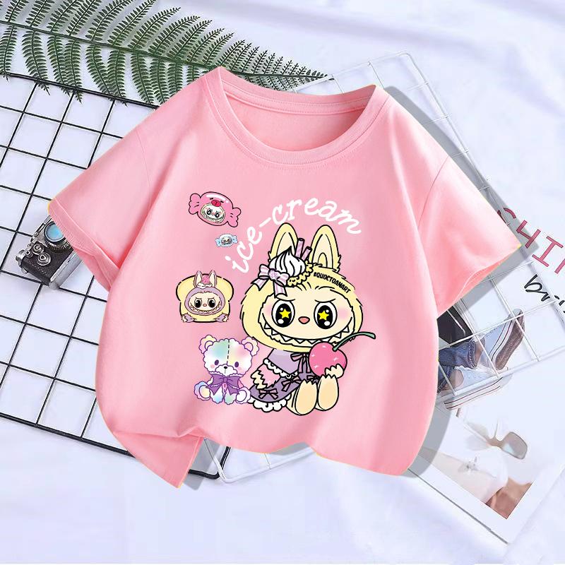 Haijian03 Labubu Girl Short Sleeve T Shirt Cute Print Baby Cotton Tee Tops Cartoon Toddler T-Shirts Summer Children Clothes Birthday Gift 140