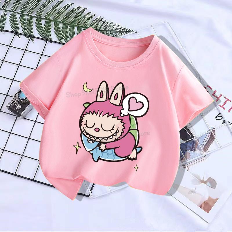 Haijian03 Labubu Girl Short Sleeve T Shirt Cute Print Baby Cotton Tee Tops Cartoon Toddler T-Shirts Summer Children Clothes Birthday Gift 140