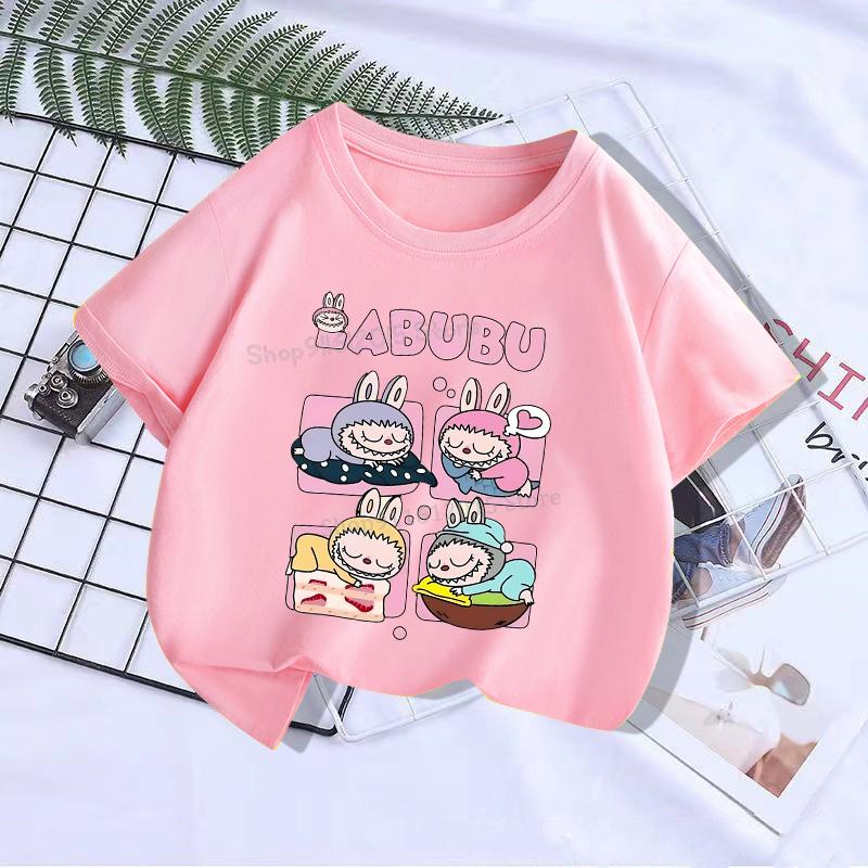 Haijian03 Labubu Girl Short Sleeve T Shirt Cute Print Baby Cotton Tee Tops Cartoon Toddler T-Shirts Summer Children Clothes Birthday Gift 120