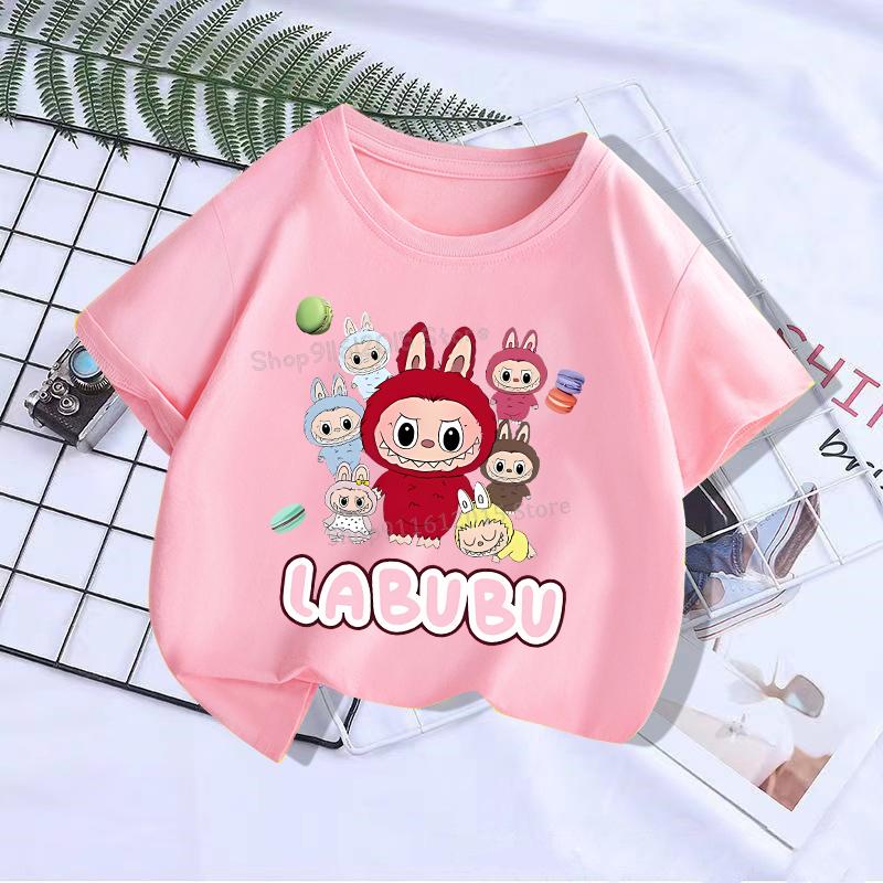 Haijian03 Labubu Girl Short Sleeve T Shirt Cute Print Baby Cotton Tee Tops Cartoon Toddler T-Shirts Summer Children Clothes Birthday Gift 120
