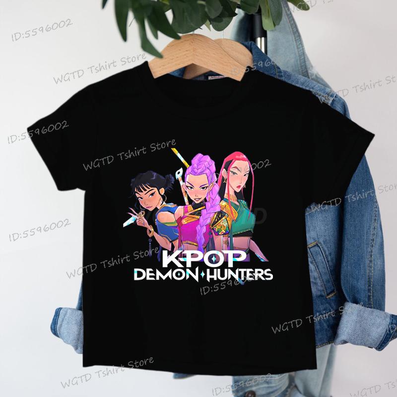 Xuhaijian02 Fashion Casual Kids T-shirt KPop Demon Hunters Cool Girls Tee Top Funny Gift for Fans Cotton Tshirt -KPop Demon Hunters Clothes 140
