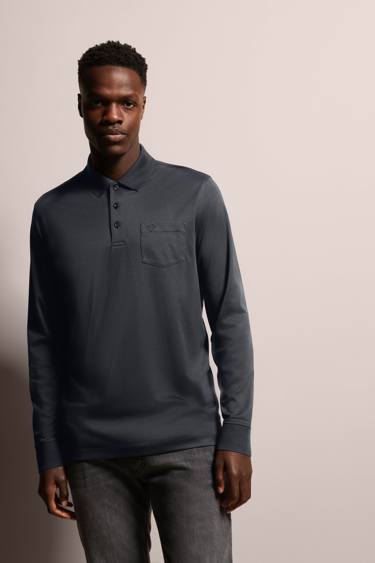Bugatti Poloshirt met lange mouwen met fijne tweekleurige structuuruitstraling