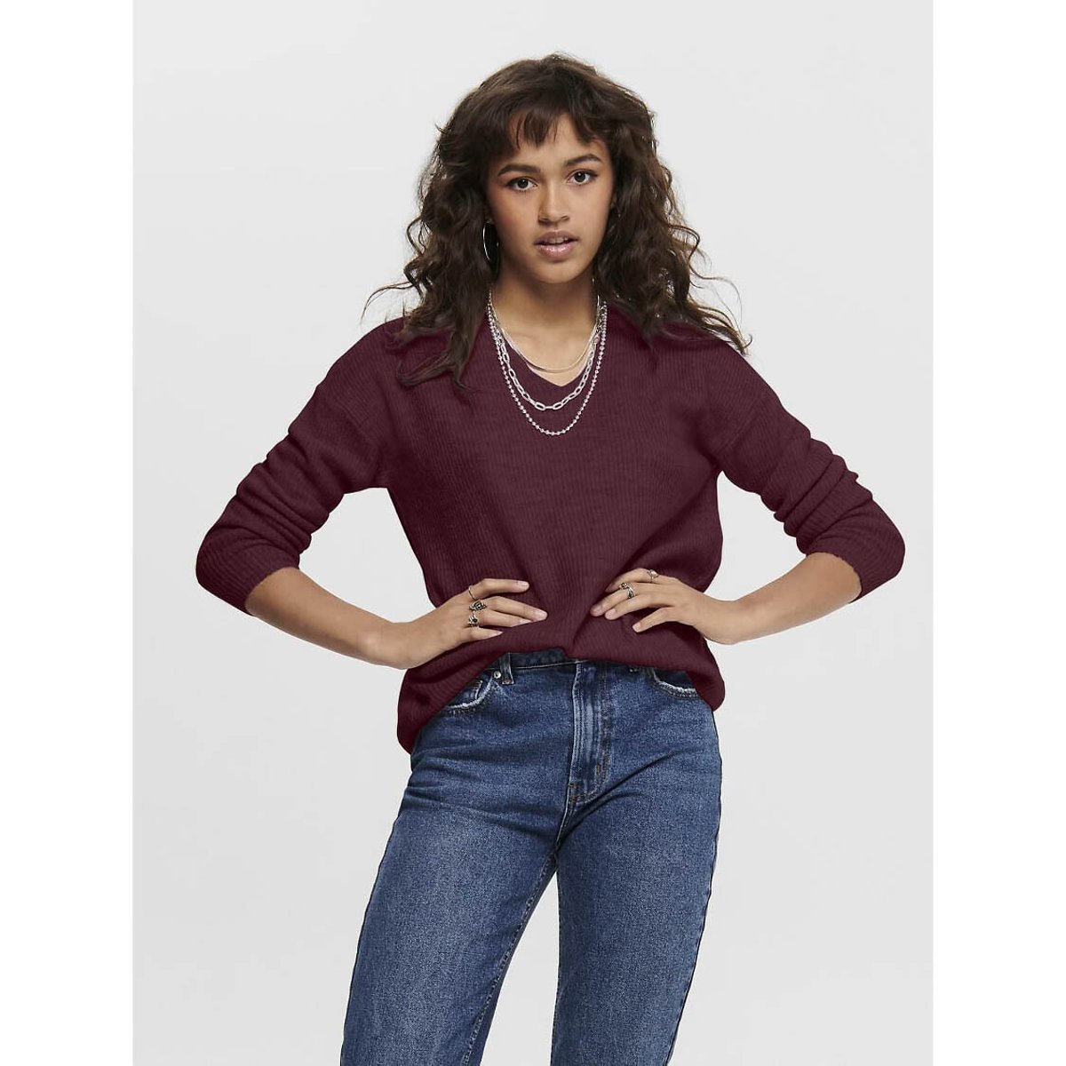 Only Trui met V-hals ONLCAMILLA V-NECK L/S PULLOVER KNT NOOS