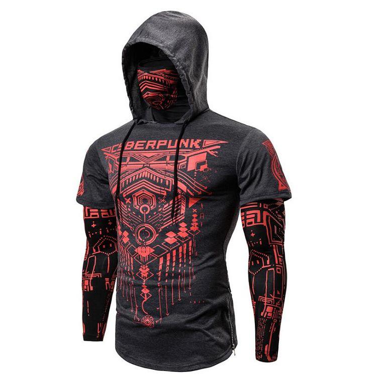 NK-Fashion-9 Lente en zomer Persoonlijkheid Stretch Fitness Cyberpunk Ninja-pak voor heren, T-shirt met lange mouwen en gezichtsmasker Rijden L