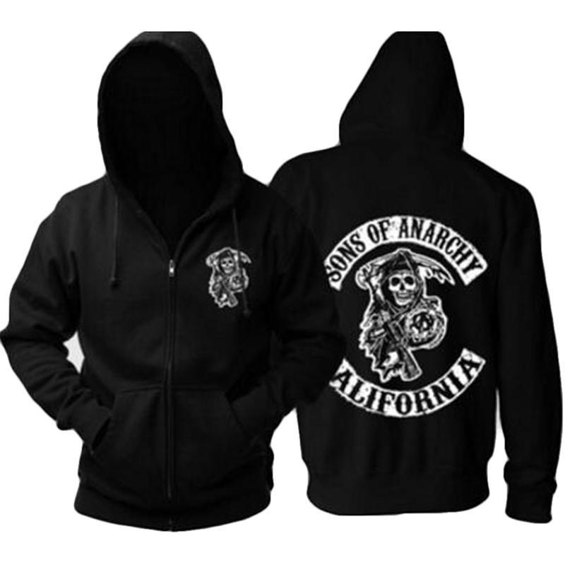 MY OWN STYLE Winter warme hoodie Heren verdikking Sons of Anarchy Katoen gewatteerde jas Flanellen sweatshirts S zwart