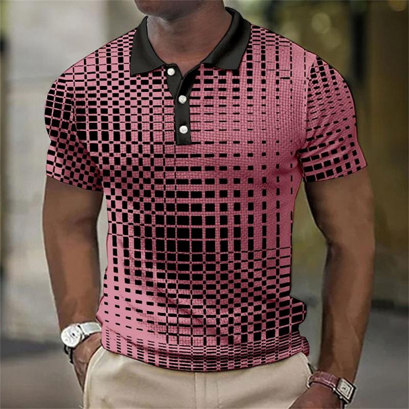 Haojun Herenpoloshirt met 3D-printontwerp van rasterpatroon, ademend zomerpoloshirt. XL