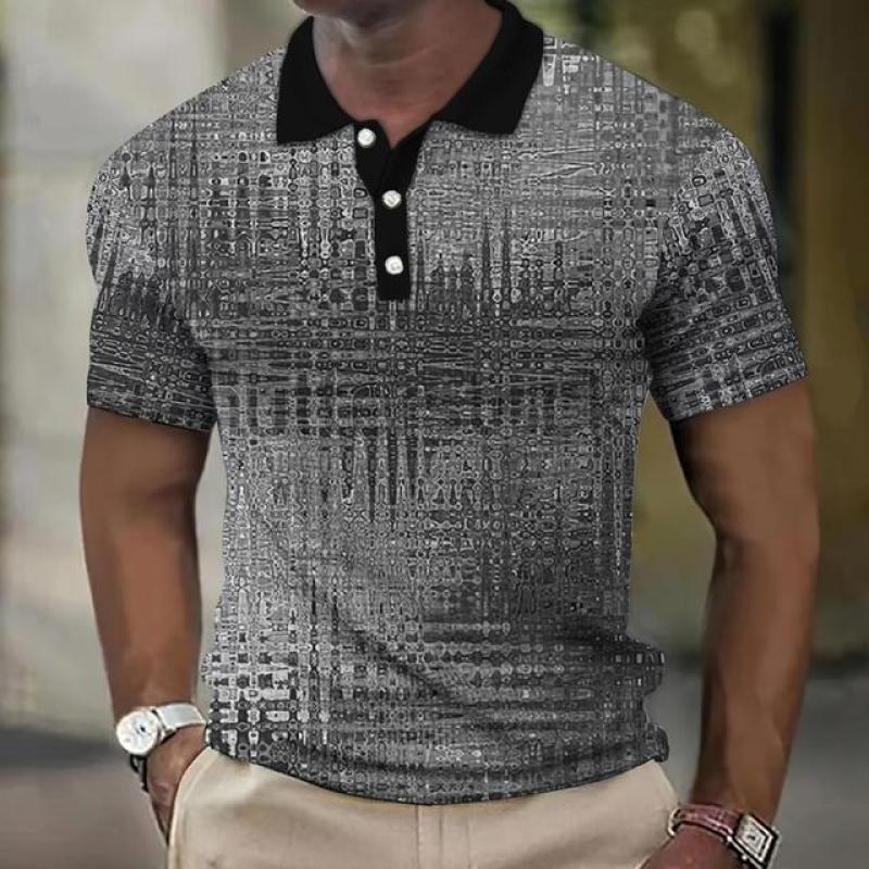 Nihao Mode Heren Polo Shirts 3d Simulatie Metalen Plaid Gedrukt Herenkleding Zomer Casual Korte Mouwen Street Designer Tops Tees 6XL