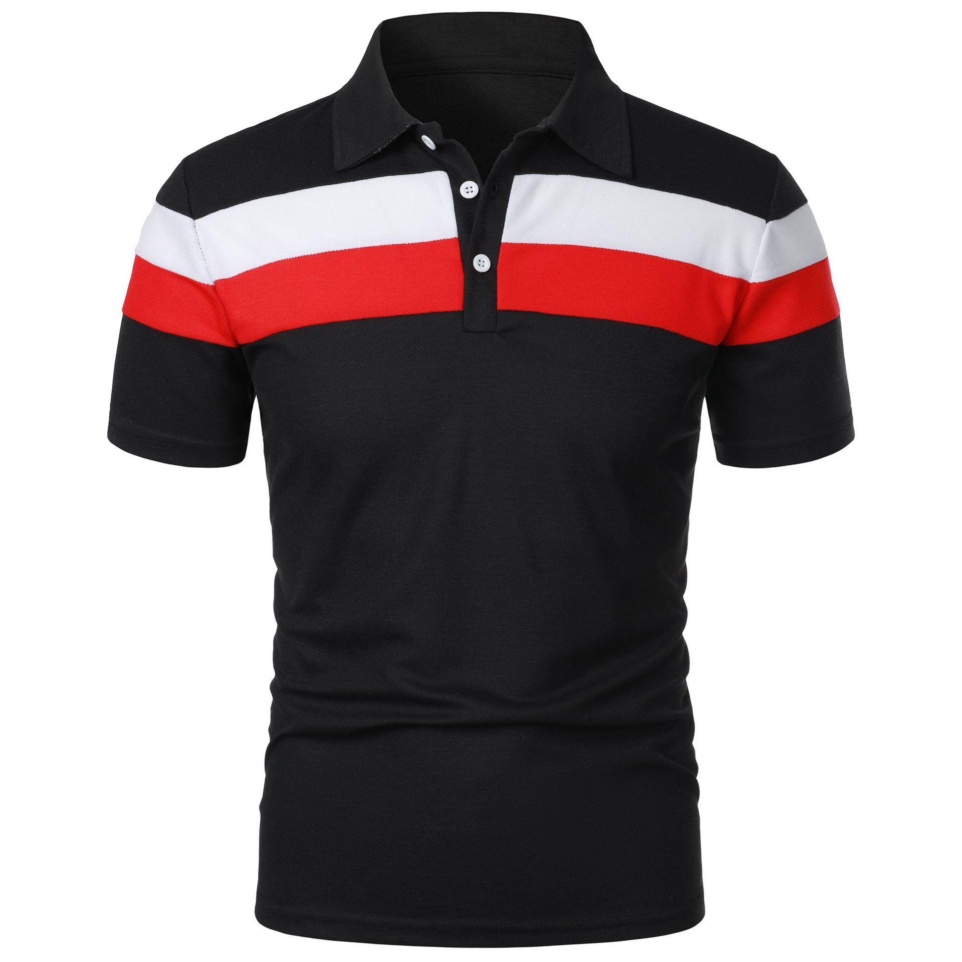 Exquisite men clothing Grote Maat Heren Zomer Top met Korte Mouwen Overhemd met Reverskraag Mode Gestreept Kleurblok Design Poloshirt S