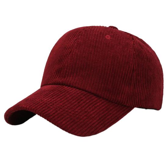 Blissbox Corduroy honkbalpet met grote rand, dikke strepen, textuur, pet met klep, effen kleur, verstelbare omtrek, wandel-, reis- en winkelhoed wijnrode kleur