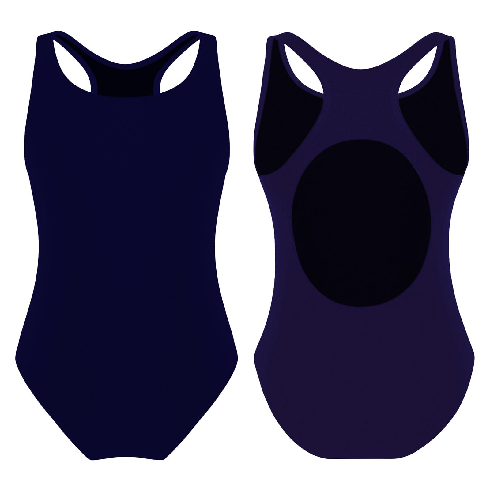 RUNQHUI Eendelige mouwloze racer sleutelgatrug stretchy zwemjumpsuit kindermeisjes badmode strand zwembadfeest 14-16 Years marineblauwe kleur