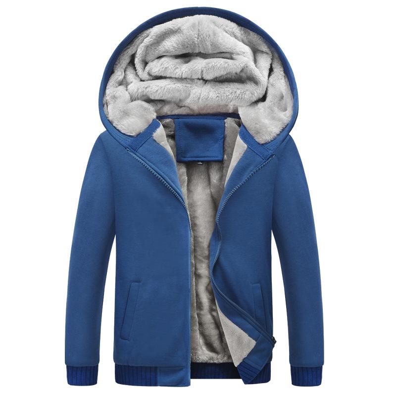 EUREKA YZJ Herfst en winter heren effen kleur capuchon pluche dikke trui vest jas XXXXL blauw