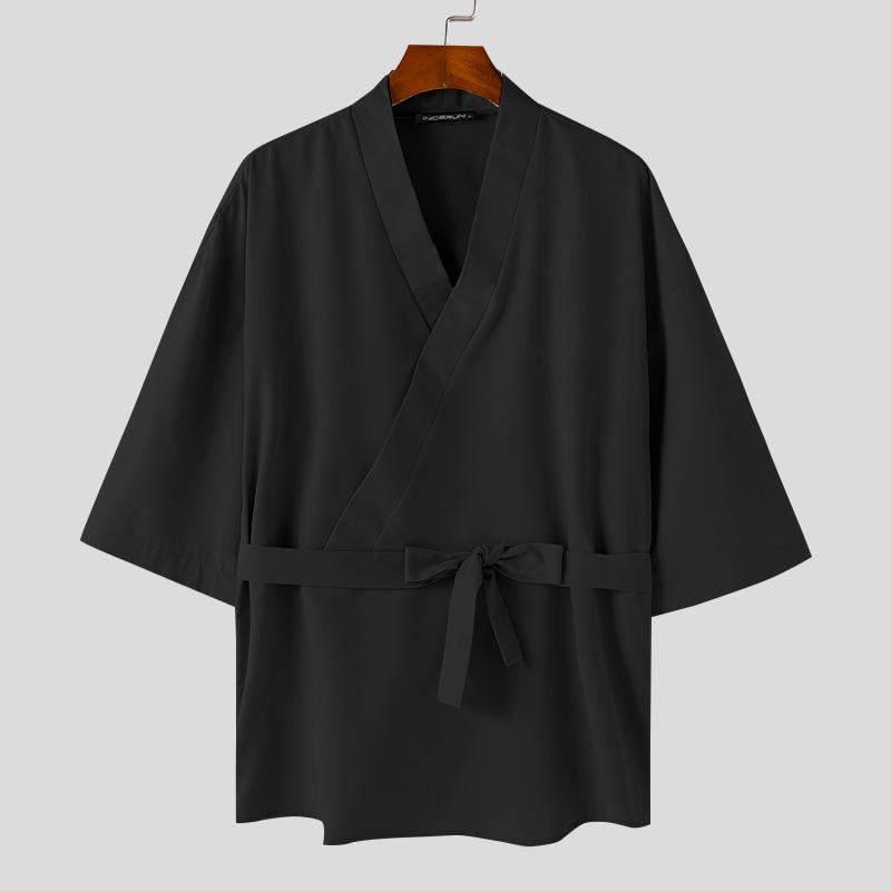 INCERUN Heren V-hals 3/4 Mouw Bandage Cardigan Losse Kimono XL