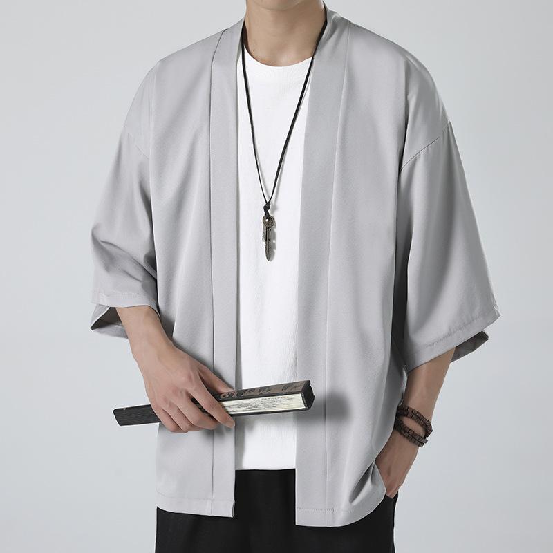 LAOHU Heren lichtgewicht kimono's traditionele Japanse kleding heren open voorkant vest mantel jas jas zwart XL