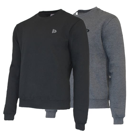 Donnay Donnay Heren - 2-Pack - Fleece Crew Sweater Dean - Zwart & Donkergrijs