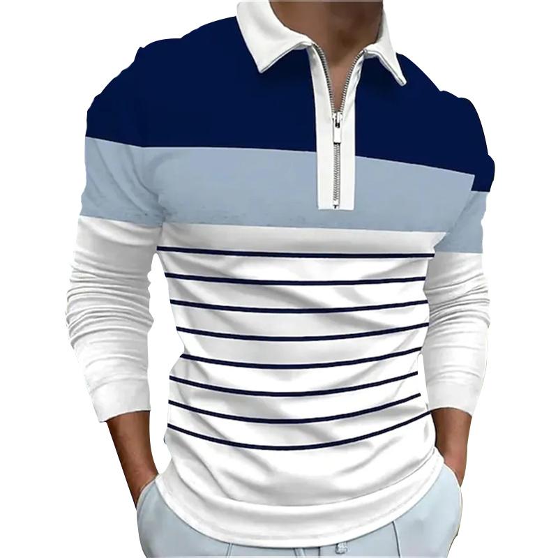Bengbukulun Mannen Mode Lente Herfst Casual Lange Sleev Rits Poloshirt, Mannen Spell Kleur Golf Poloshirt Tops. L