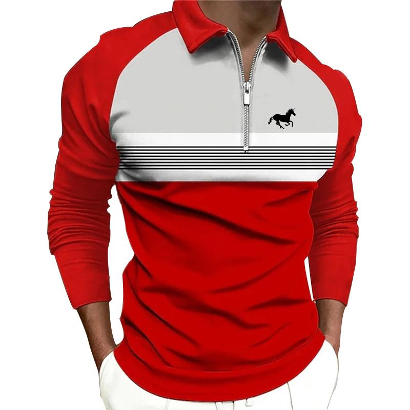 Bengbukulun Mannen Mode Lente Herfst Casual Lange Sleev Rits Poloshirt, Mannen Spell Kleur Golf Poloshirt Tops. 5XL
