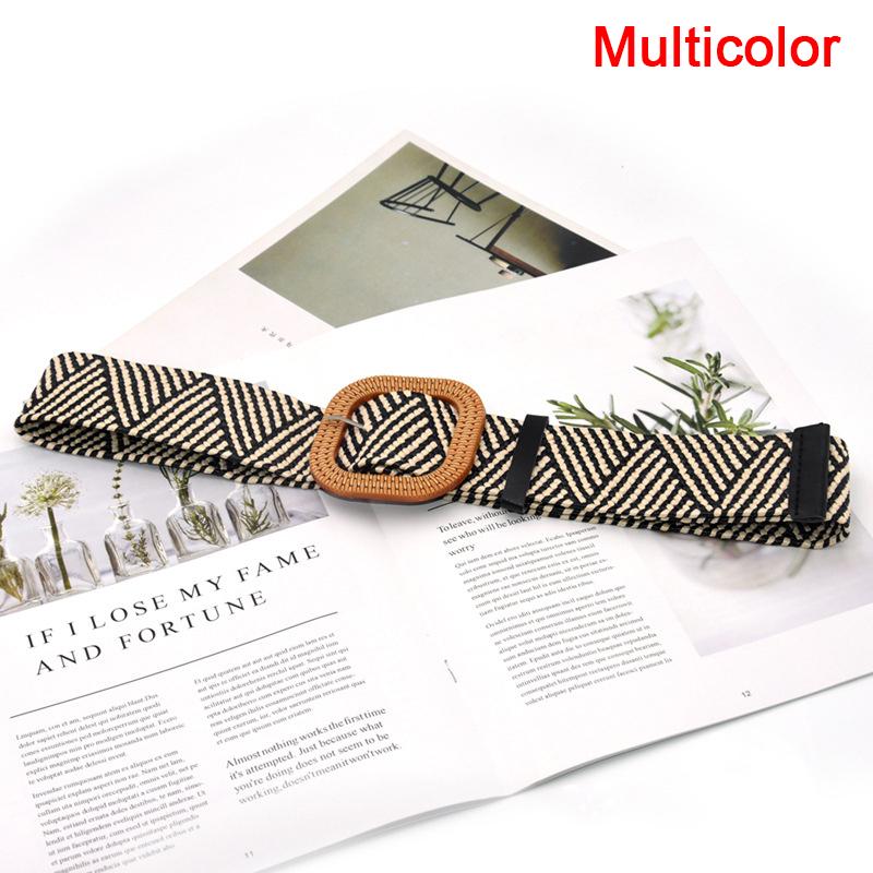 Foreign Parts Zomer dames elastische gevlochten riem vierkante gesp Vintage Boho stro riem jurk riem veelkleurig