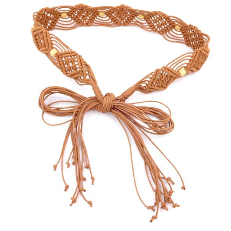 CrossCart Bohemian Wax Rope gevlochten bloemen dames riemketting 170 cm bruin