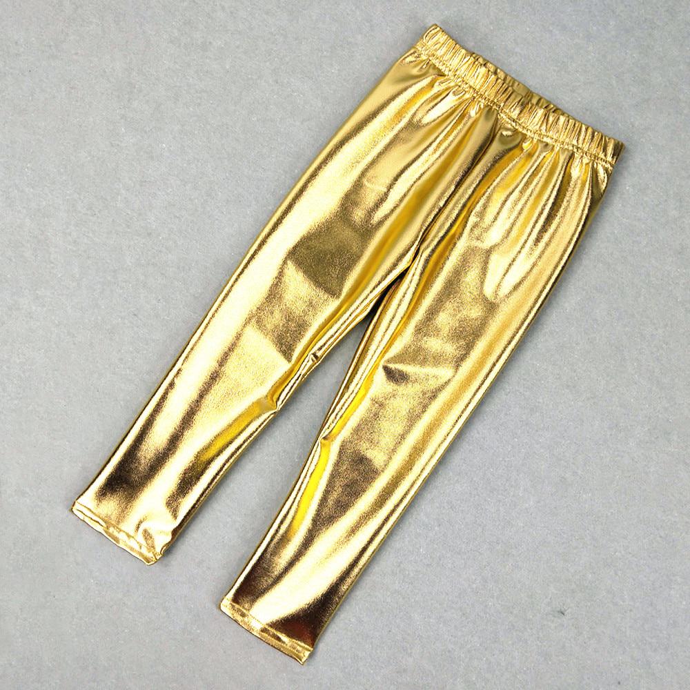 QEENRAAN Goud Zilver Kinderen Broek Meisjes Lente Herfst Kinderen Elastische Kunstleren Leggings Skinny Potlood Broek Meisjes Leggings 150